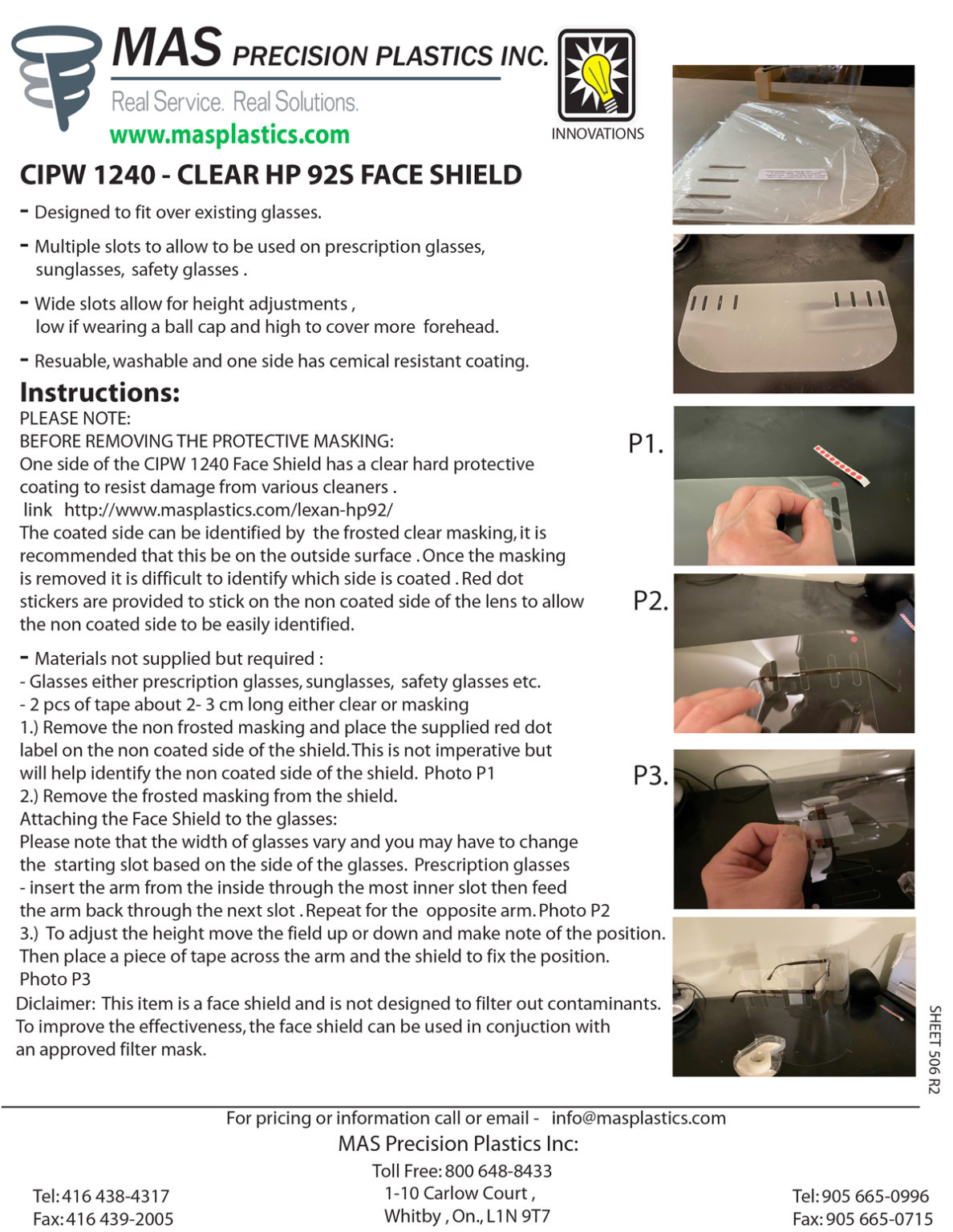 Clear Face Shield Mas Precision Plastics